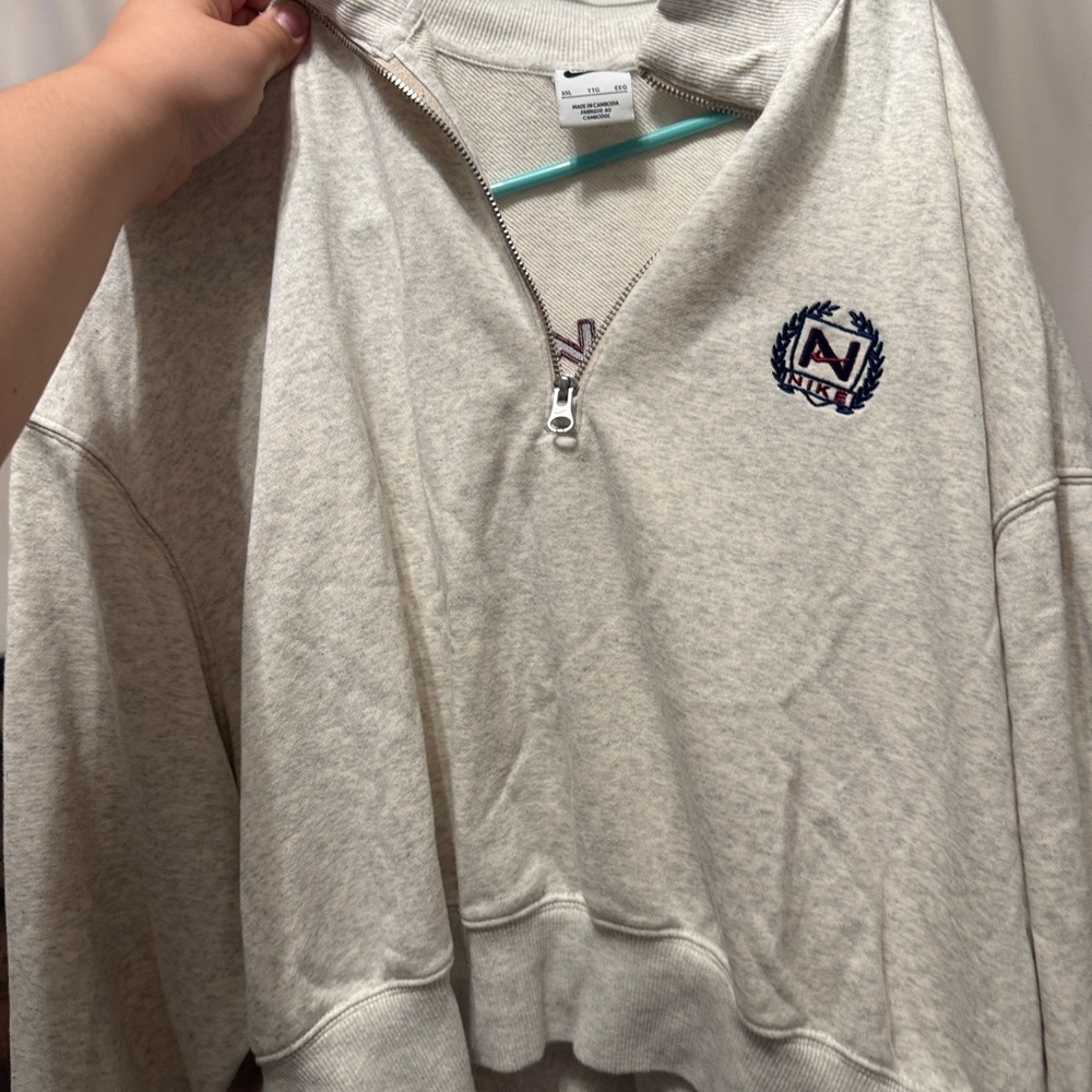 Gray Half-Zip Sweatshirt with Embroidered Logo